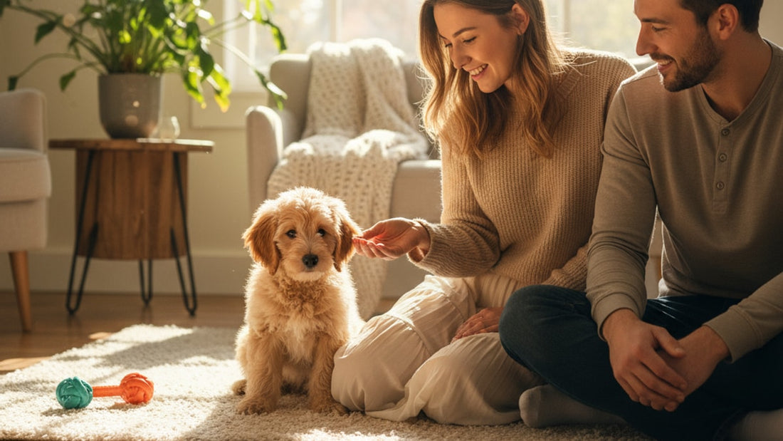 puppy anxiety with new owners - Professional illustration