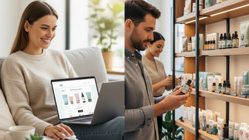 online vs retail cbd buying - Professional illustration