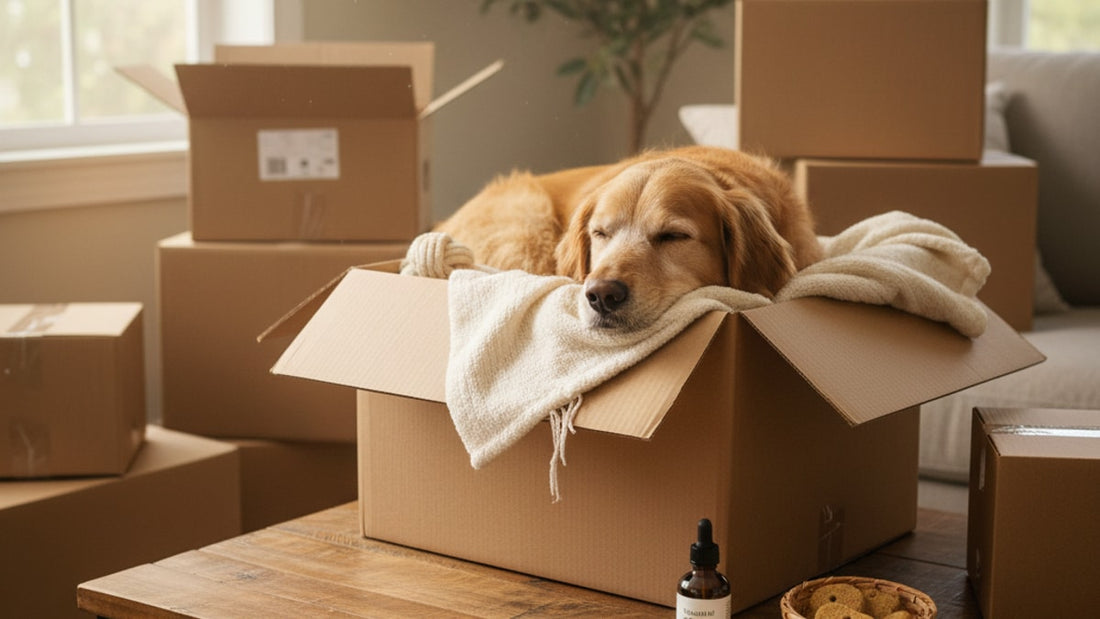 cbd for dogs moving house - Professional illustration