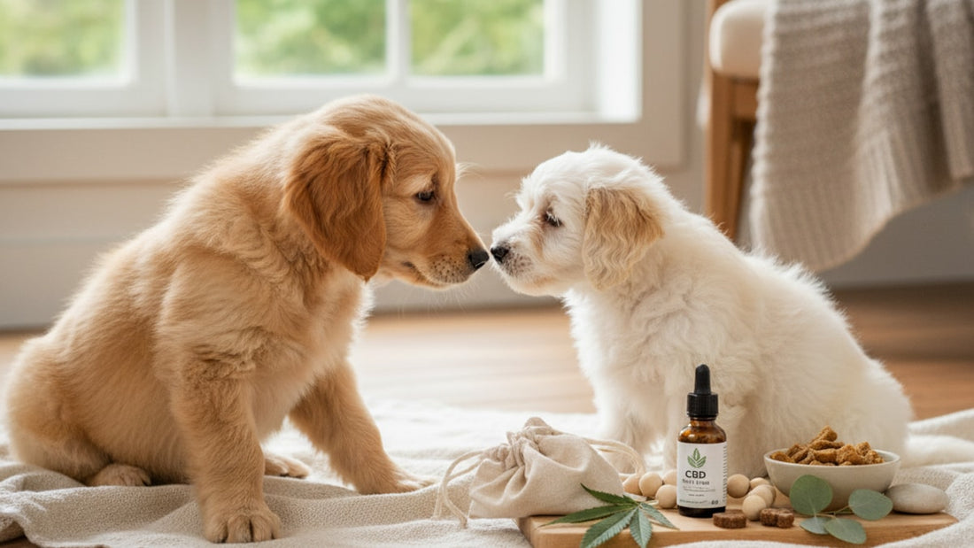 cbd for puppy socialization stress - Professional illustration
