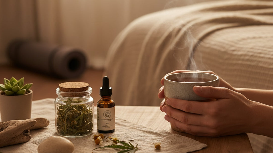 hemp tea bedtime routine - Professional illustration